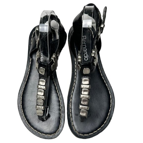 Bernardo Milan Flat T-strap Black Leather Sandal - Picture 1 of 6